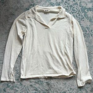 Djerf Avenue Cream Long Sleeve Collared Knit Sweater